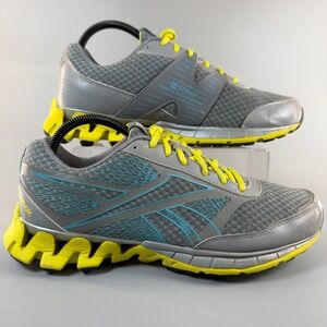 Reebok ZigTech H Strap Womens 9 Workout Shoes Gray Yellow Lace Low Train Sneaker